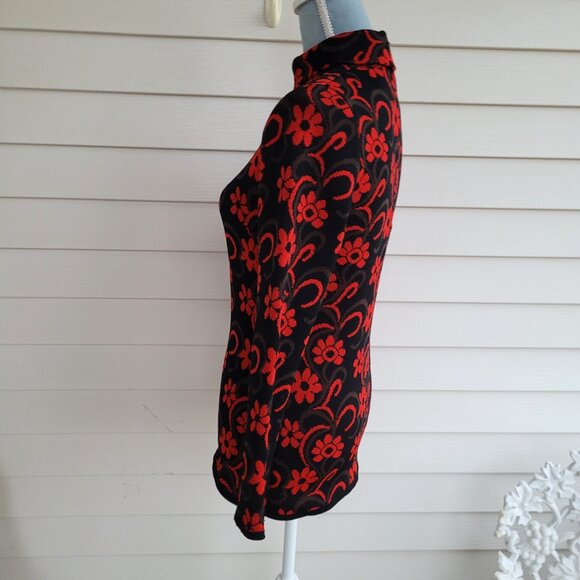 Vintage 60s / 70s Angelli Knitting Mills stretchy floral long sleeve shirt - Picture 3 of 7